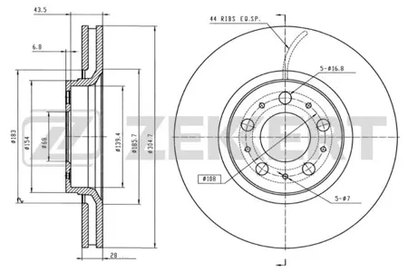 ZEKKERT BS5299 Диск торм. перед. Volvo S60 00-, S80 98-, V70 96-, XC70 00-