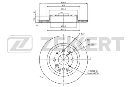 ZEKKERT BS5300 Диск торм.задний Kia Cerato 01-, Shuma I, II 96-
