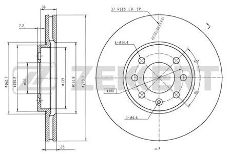 ZEKKERT BS5307 Диск торм. перед. Opel Astra H 04-, Meriva A 03-