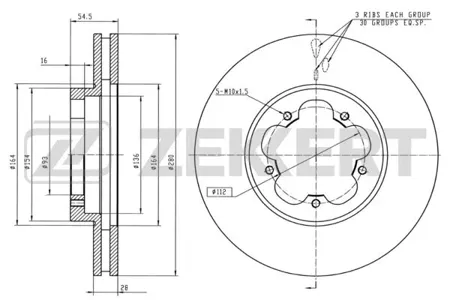 ZEKKERT BS5328 Диск торм. перед. Ford Transit VII 06-, Transit Torneo II 06-