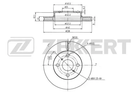 ZEKKERT BS5344 Диск торм. перед. Toyota Corolla (E100) 92-, (E110) 97-