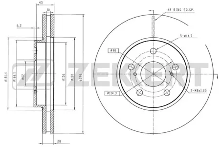 ZEKKERT BS5352 Диск торм. перед. Lexus ES300 (VZV, MCV) 01-, RX300 (MCU) 98-, Toyota Camry (V30) 01-