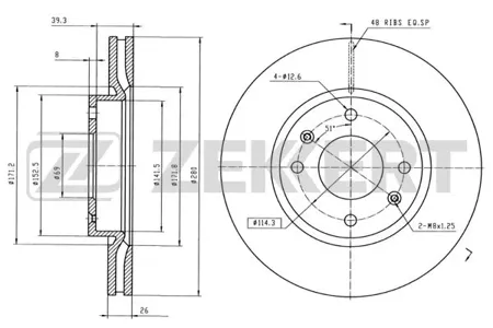 ZEKKERT BS5358 Диск торм. перед. Hyundai Elantra 03-, Sonata IV 01-, Kia Magentis I 01-