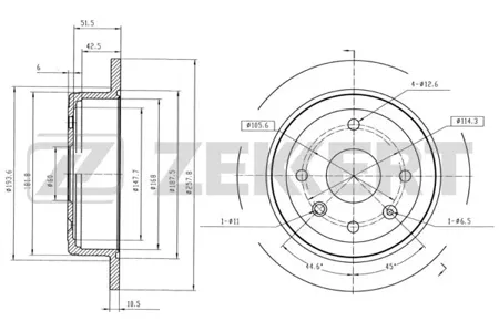 ZEKKERT BS5405 Диск торм.задний Chevrolet Lacetti (J200) 05-, Daewoo Nubira (J200) 03-