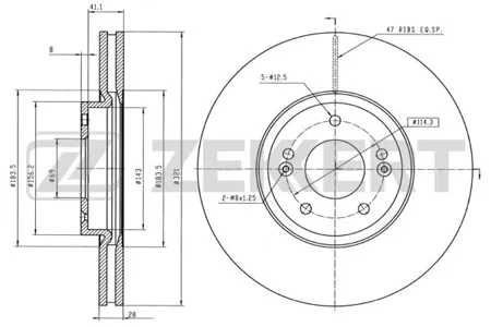 ZEKKERT BS5426 Диск торм. перед. Kia Sorento II, III 09-, Hyundai Santa Fe II-IV 06-