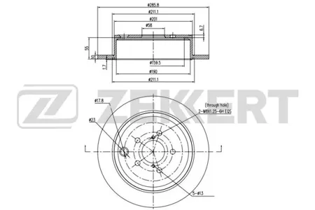 ZEKKERT BS5439 Диск торм.задний Subaru Forester (SH) 08-, Impreza (GR, GH, G3) 08-, Legacy (BM, BR) 09-