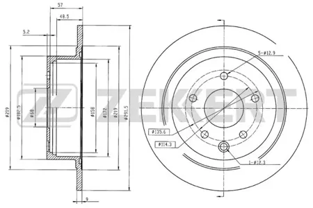 ZEKKERT BS5449 Диск торм.задний Nissan Juke (F15) 10-, Qashqai (J10) 07-