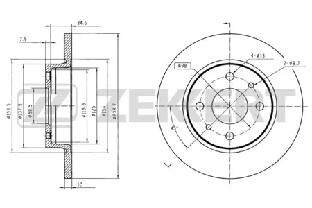ZEKKERT BS5456 Диск торм. перед. Lada 2108, 2109 86-, 21099 89-, 2104 85-, 2105 85-