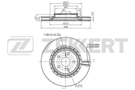 ZEKKERT BS5460 Диск торм. перед. Lexus NX200200t300H (Z1) 14-, RX270350 (L1) 10-, Toyota Camry (V70,A70,H70) 19-, Rav 4 (A40,A50,H50) 12-