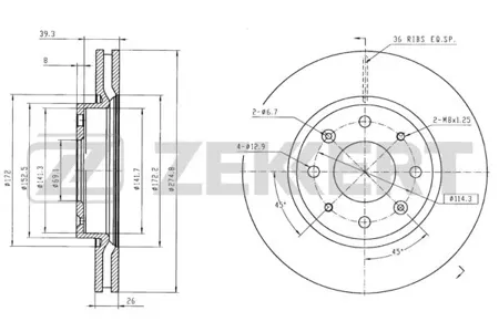 ZEKKERT BS5476 Диск торм. перед. Kia Cerato I 04-