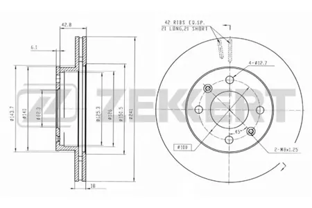 ZEKKERT BS5485 Диск торм. перед. Hyundai i10 I, II 08-, Kia Picanto I, II 04-