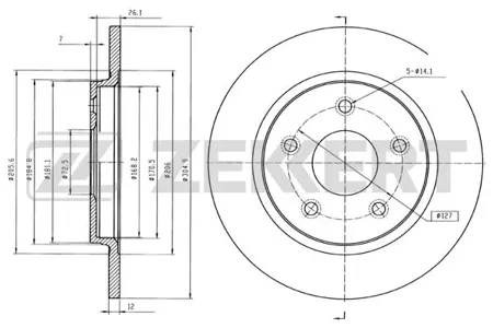 ZEKKERT BS5492 Диск торм.задний Chrysler Voyager V 07-, Dodge Journey 08-