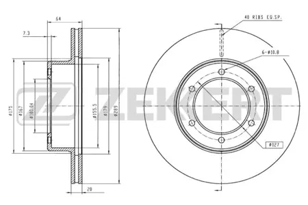 ZEKKERT BS5501 Диск торм. перед. Great Wall Safe 02-, Toyota 4 Runner (N10, N50, N60, N70) 87-, Hilux (N) 88-