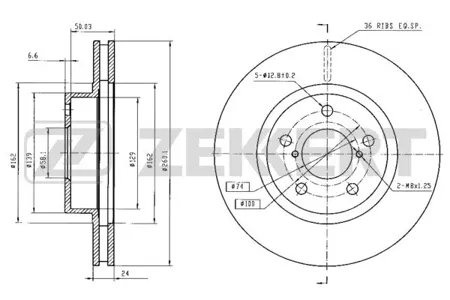 ZEKKERT BS5504 Диск торм. перед. Subaru Impreza (GFC, GC, GD, GG) 93-, Legacy (BC, BJF, BD, BG, BE, BH) 89-