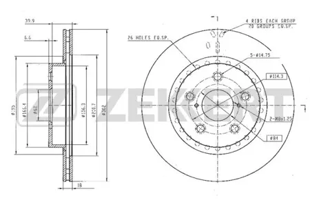 ZEKKERT BS5508 Диск торм. перед. Toyota RAV4 (A10) 94-