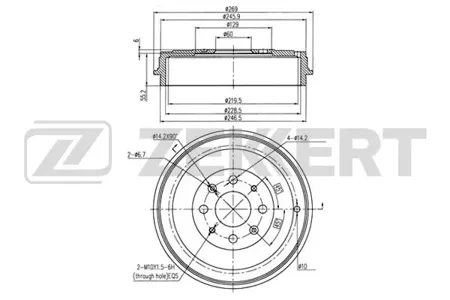 ZEKKERT BS5521 Барабан тормозной . задн. Fiat Punto (199) 05-, Opel Corsa D, E 06-