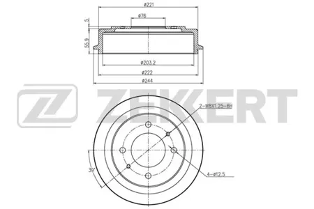 ZEKKERT BS5523 Барабан тормозной . задн. Hyundai Elantra III 01-, Matrix 01-