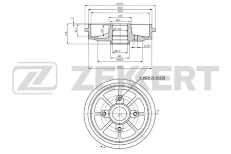 ZEKKERT BS5528 Барабан тормозной . задн. Citroen C2 03-, C3 I, II 02-, Peugeot 1007 05-, 208 13- (без подшипника, без ABS)