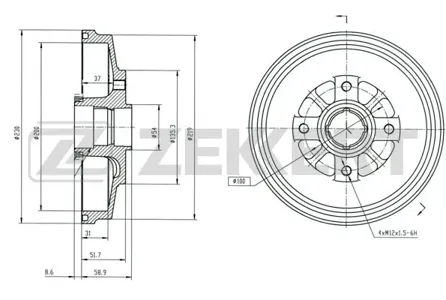ZEKKERT BS5570 Барабан тормозной . задн.  Kia Rio  00- (с кольцом ABS)
