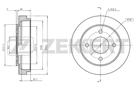 ZEKKERT BS5572 Барабан тормозной задн. Nissan Micra (K11) 92-