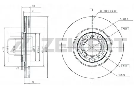ZEKKERT BS5591 Диск торм. перед. Toyota Crown (S130-S150) 91-
