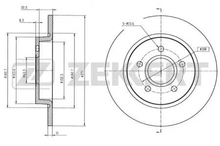 ZEKKERT BS5630 Диск торм.задний Ford Focus III 10-
