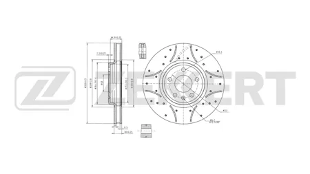 ZEKKERT BS5641B Диск торм.перед. Audi A4 IV 07-, Q5 08-, A5 09- (с покрытием, перфорацией и слотами)