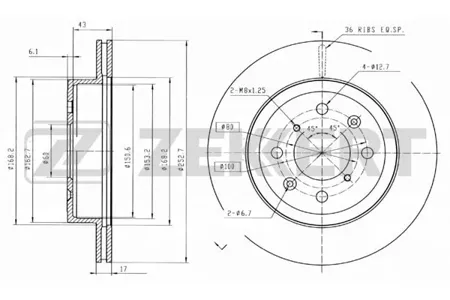 ZEKKERT BS5655 Диск торм. перед. Subaru Justy (G3X) 03-, Opel Agila A 03-, Suzuki Ignis (MH) 03-, Wagon R+ (MM) 00-