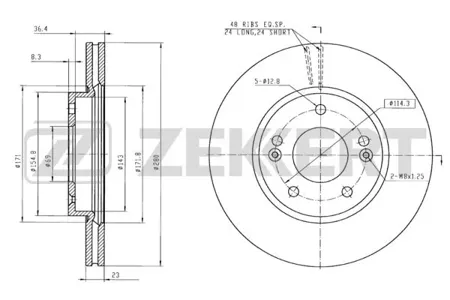 ZEKKERT BS5657 Диск торм. перед. Kia Ceed II 12-, Cerato III, IV 13-, Hyundai Elantra V, VI 10-, i30 I, II 11-