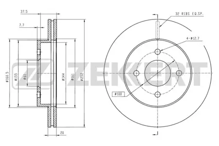 ZEKKERT BS5672 Диск торм. перед. Nissan Almera (N15) 95-, Sunny (N14) 90-