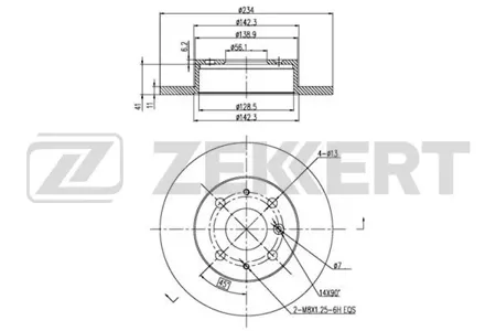 ZEKKERT BS5685 Диск торм. перед. Geely CK 05-, MR 05-, Daihatsu Charade II-IV 83-