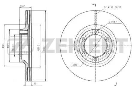 ZEKKERT BS5693 Диск торм. перед. Mitsubishi L 200 86-, L 300 80-, Pajero 83-, Hyundai Galloper II 98-