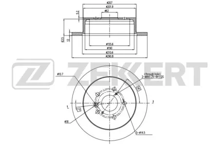 ZEKKERT BS5706 Диск тормозной задн. Toyota Alphard (H10) 03-, Estima (R30) 00-, Ipsum (M20) 01-