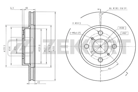 ZEKKERT BS5723 Диск торм. перед. Toyota Yaris (P90, P130) 05-