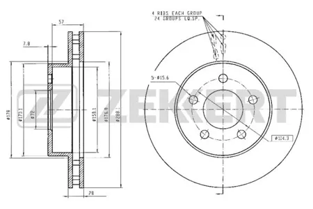 ZEKKERT BS5727 Диск торм. перед. Jeep Cherokee III 01-