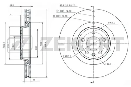 ZEKKERT BS5781 Диск торм. перед. Audi A4 IV 07-, A5S5 07-, A6 IV 10-, A7 10-, Q5 08-