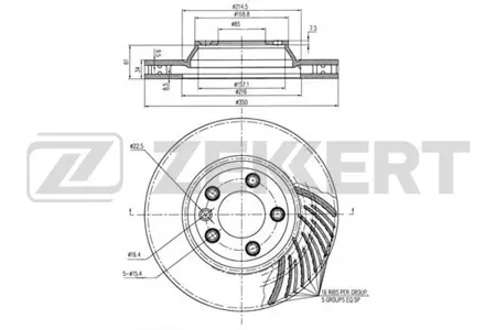 ZEKKERT BS5784 Диск торм.перед. левый Audi Q7 (4LB) 06-, Porsche Cayenne I, II 02-, Panamera 09-, VW Touareg 02-