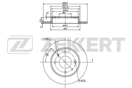 ZEKKERT BS5790 Диск торм.задний Mitsubishi Colt VI 04-, Smart Forfour (454) 04-