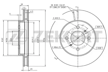 ZEKKERT BS5817 Диск торм. перед. Mitsubishi Colt IV 92-  Lancer IV-VII 92-
