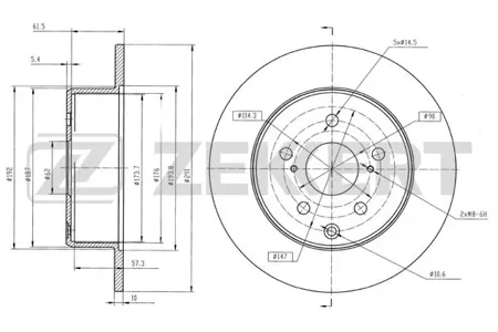 ZEKKERT BS5827 Диск торм.задний Toyota Crown (S130) 96-