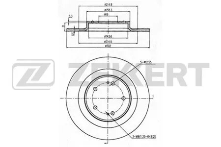 ZEKKERT BS5835 Диск торм.задний Mitsubishi ASX 12-, Outlander III 12-
