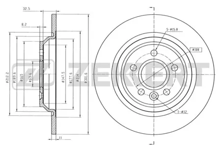 ZEKKERT BS5844 Диск торм.задний Volvo S60 II 10-, S80 II 06-, V60 10-, V70 III 07-, XC70 II 07-