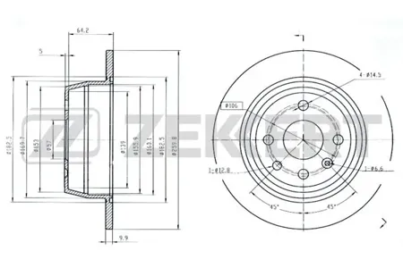 ZEKKERT BS5847 Диск торм.задний Opel Astra F 91-, Vectra A 92-