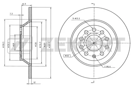 ZEKKERT BS5864 Диск торм.задний Audi A6 III 04-
