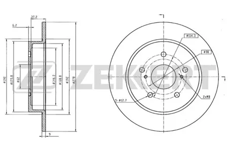 ZEKKERT BS5875 Диск торм.задний Suzuki Swift (MZ, EZ) 05-, SX4 (EY, GY, RW) 06-
