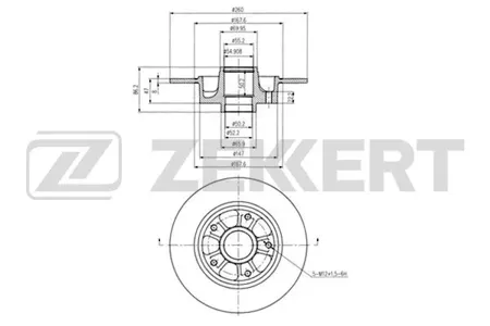 ZEKKERT BS5877 Диск торм.задний Renault Megane III 08- (без подшипника, без ABS)