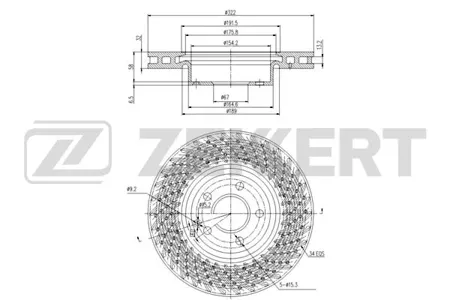 ZEKKERT BS5879 Диск торм. перед. Mercedes C-Class (204) 07-, E-Class (207, 212) 09-, SLK (172) 11-
