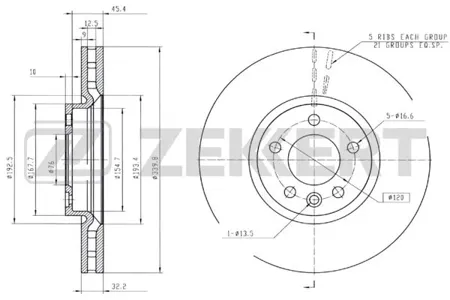 ZEKKERT BS5885 Диск торм. перед. VW Multivan V, VI 03-, TranSporter V 03-