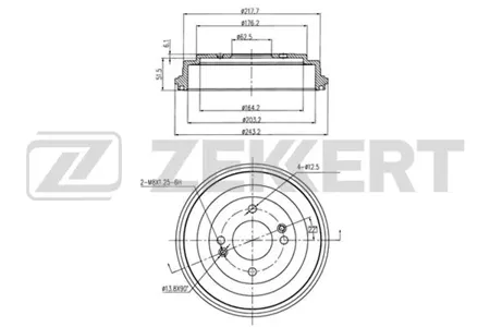 ZEKKERT BS5912 Барабан тормозной . задн. Hyundai Accent III 05-, i10 08-, i20 08-,  Kia Rio  II 05-