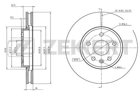 ZEKKERT BS5923 Диск торм. перед. Chevrolet Malibu (V300) 12-, Camaro 11-, Opel Insignia A 08-, Saab 9-5 (YS3G) 10-